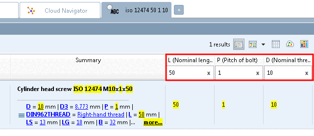 Filter table in results list
