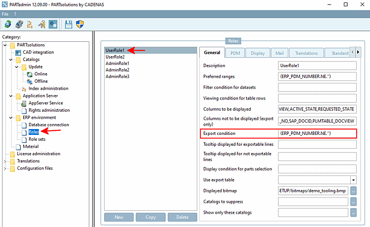 Export condition for users